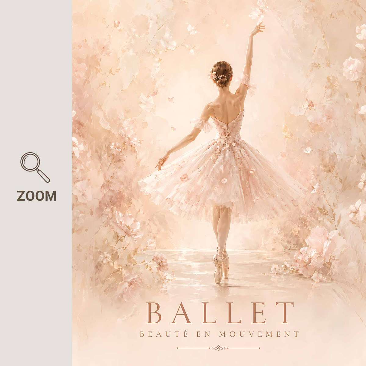Vintage Ballerina wall art combining poetic movement with softly balanced composition in a theatrical composition with French text