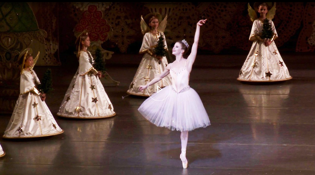George Balanchine directing dancers onstage at the original 1954 premiere of his Nutcracker for New York City Ballet