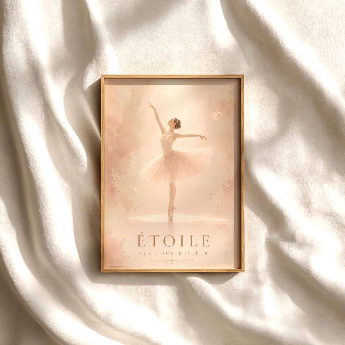 Ballerina Art decorative print featuring fluid motion and an intimate performance mood for ballet lovers with French text