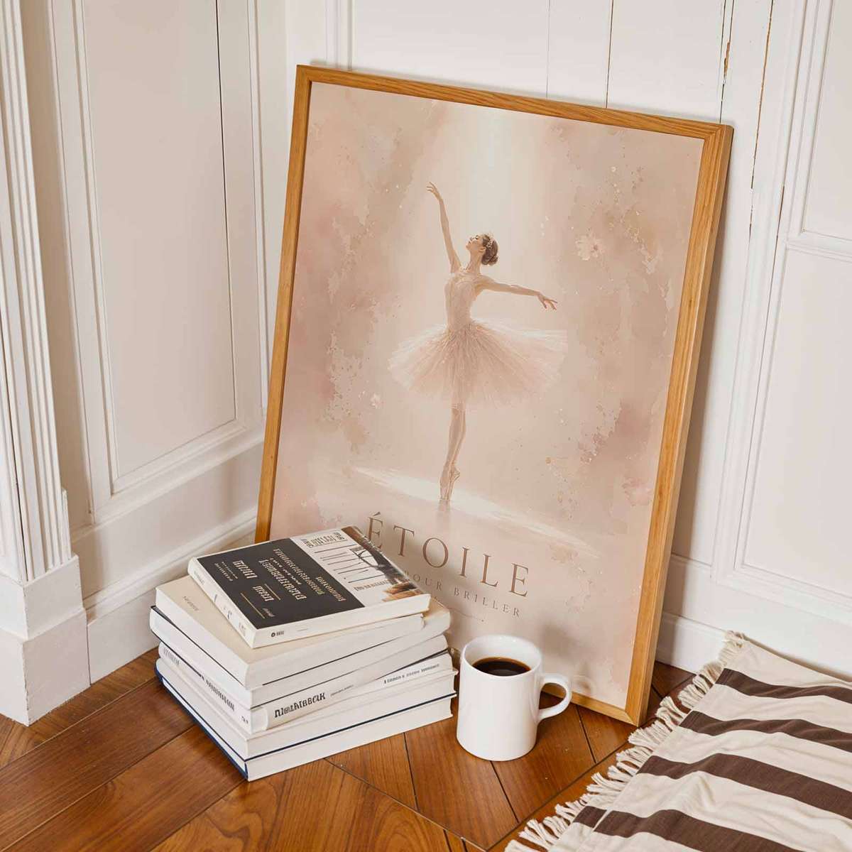 Ballerina Art decorative print featuring poetic movement with softly balanced composition inspired by vintage french text ballet for dancers with French text