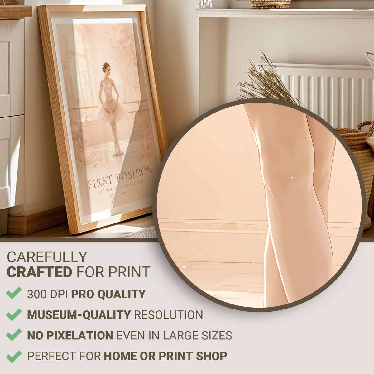 Vintage illustration of Ballerina Framed Pictures Style presented through poetic movement with softly balanced composition