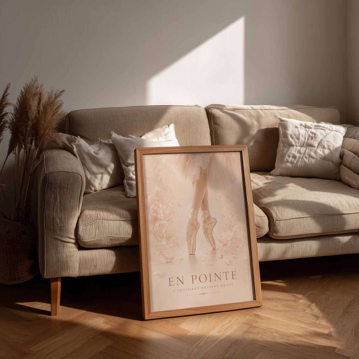 Abstract painting of Ballerina Framed created for dance studio decor with French text