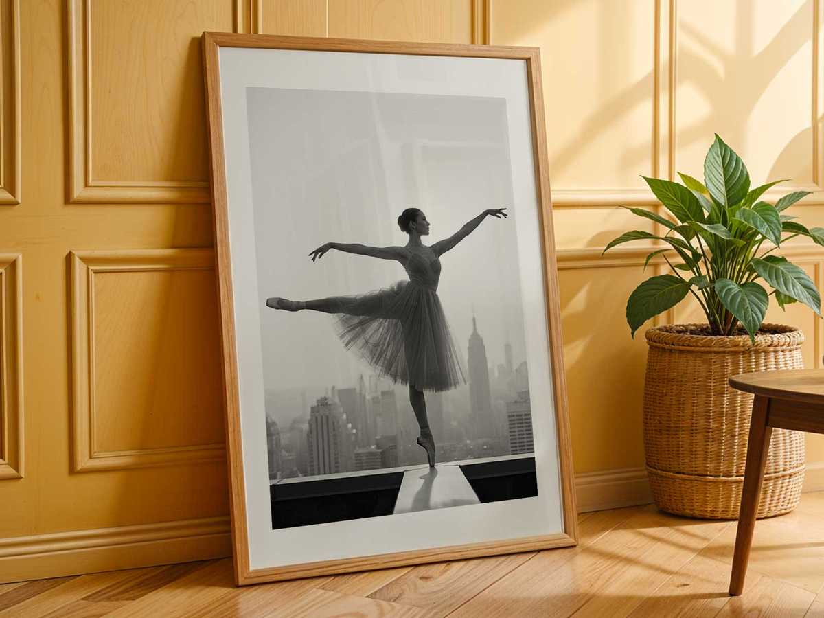 Intimate framed composition of a ballerina in a poised pose, where the body's shape becomes decorative form