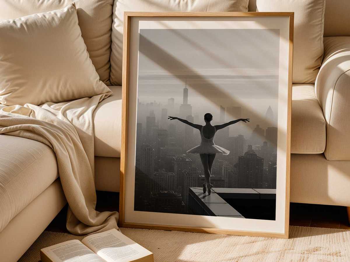 Minimalist line drawing of a ballerina in an elegant pose, offering simple, disciplined aesthetics