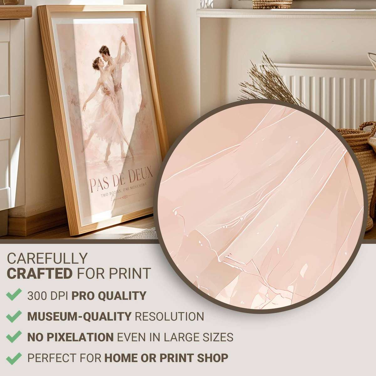 Ballerina wall art showcasing rehearsal-inspired details and graceful silhouettes and a romantic visual character