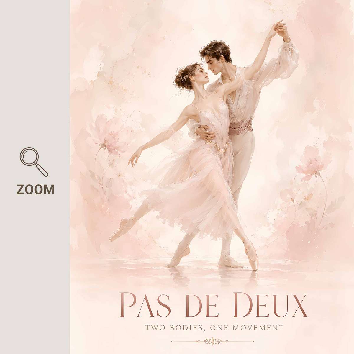 Ballerina wall art combining fluid motion and an intimate performance mood inspired by vintage ballet in a dreamlike composition