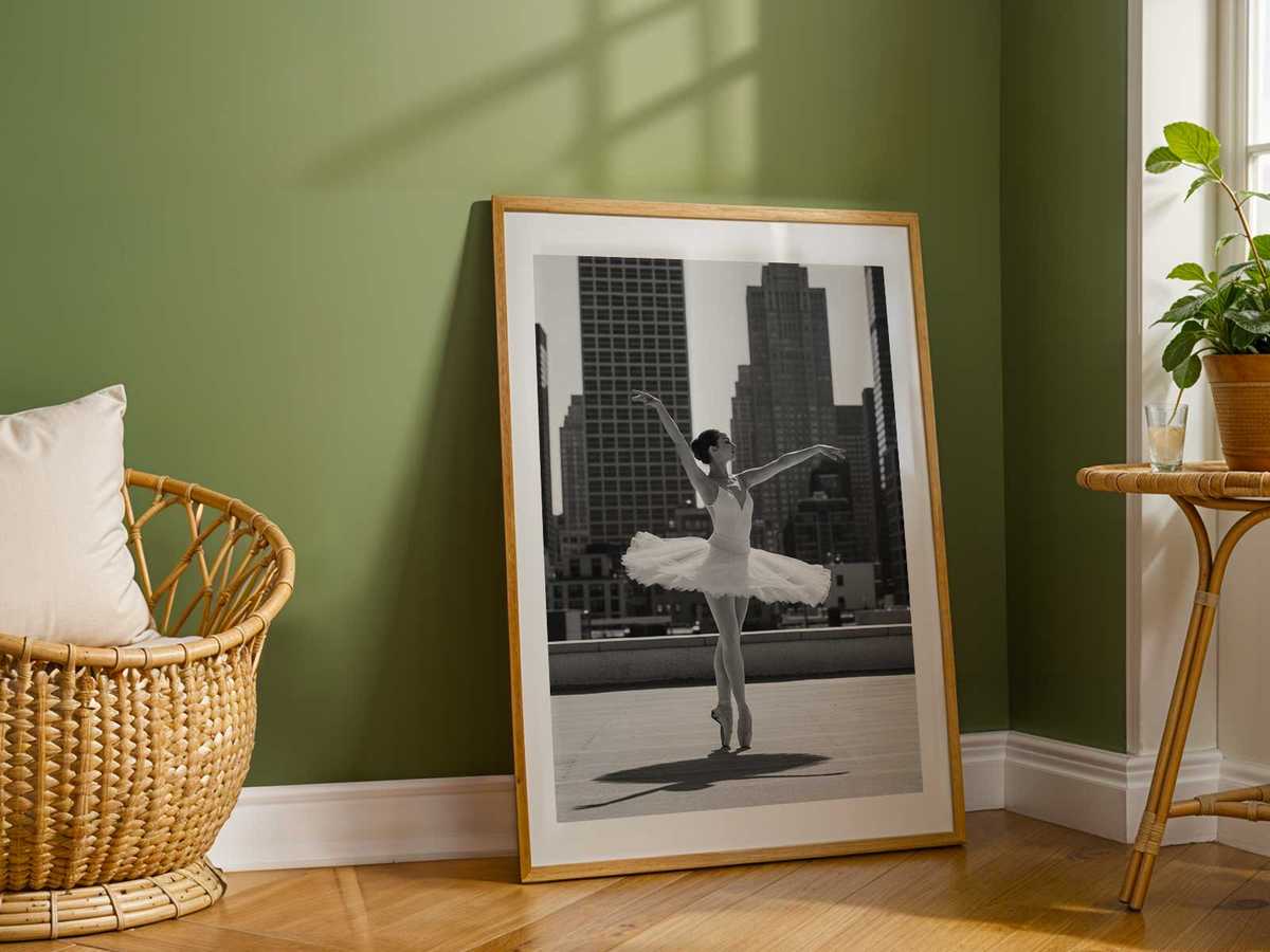 Rear view of a ballerina highlighting the graceful curve of the neck and the poised shoulder line