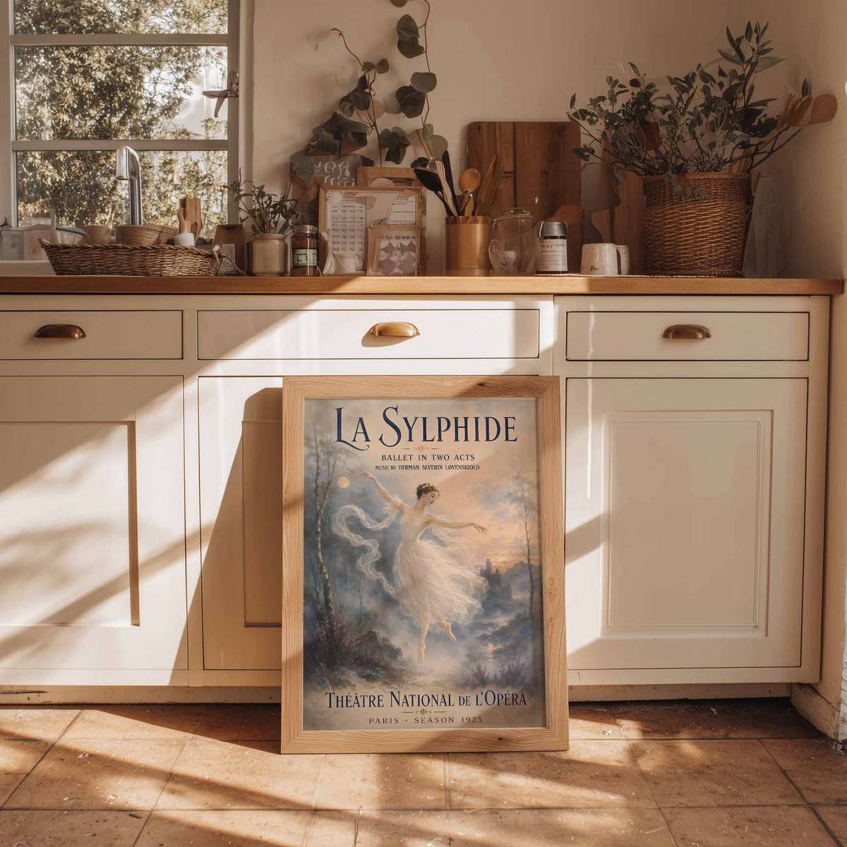 Artistic view of Ballet Aesthetic showing graceful movement and stage-inspired details inspired by vintage la sylphide ballet for rehearsal room decor