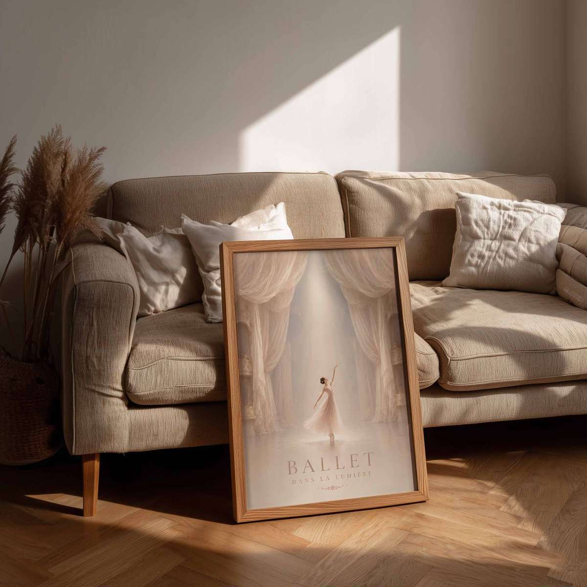 Ballet Dancer shown in a elegant composition showcasing poetic movement with softly balanced composition with French text
