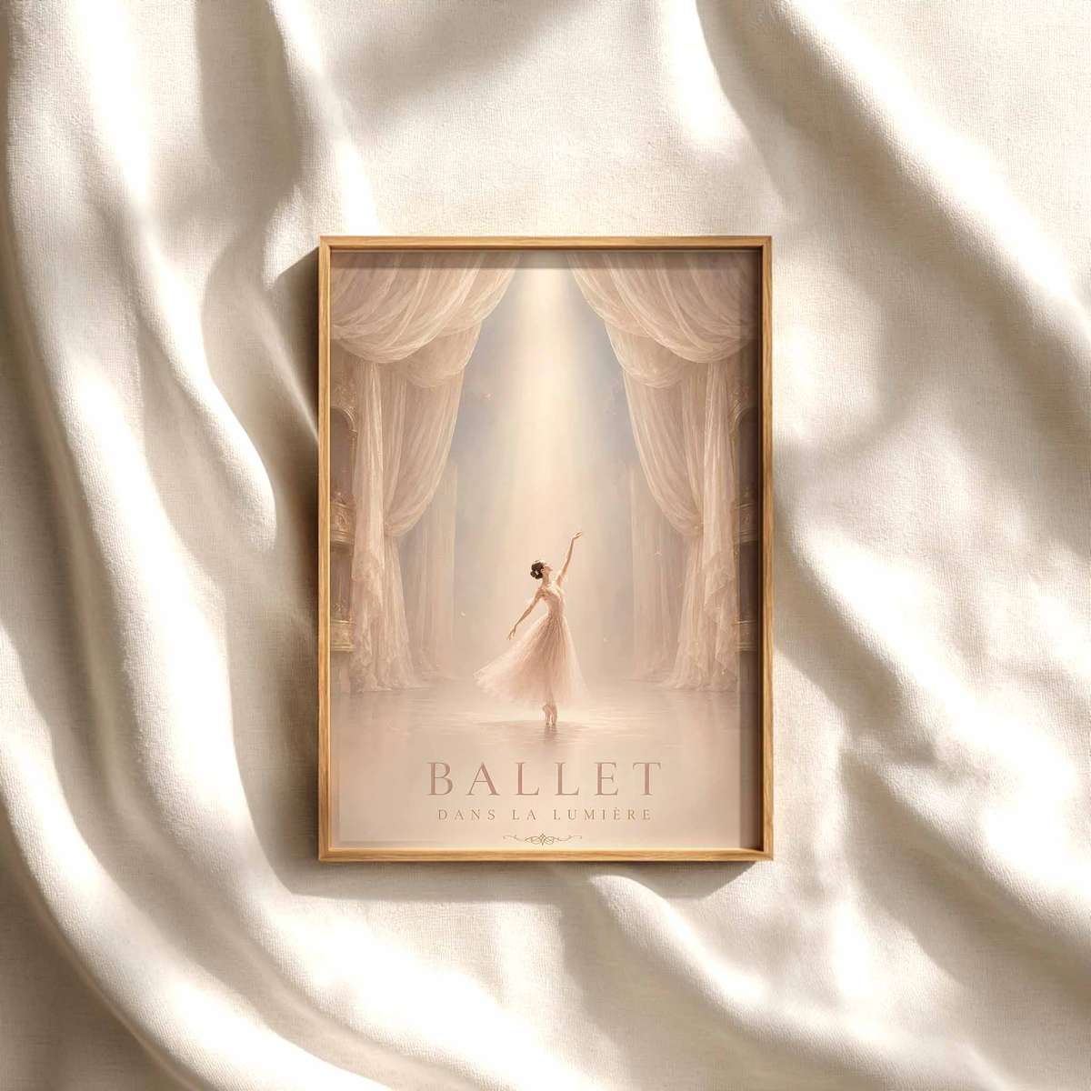 Ballet Dancer shown in a elegant composition showcasing poetic movement with softly balanced composition with French text