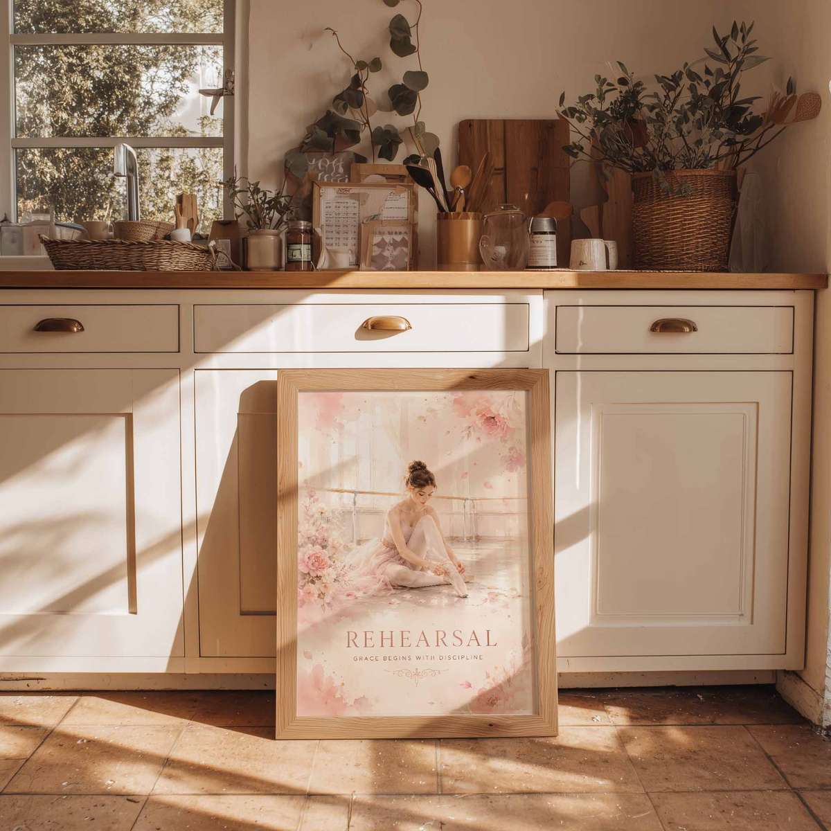Ballet Dancer decorative print featuring rehearsal-inspired details and graceful silhouettes inspired by elegant vintage ballerina for dance students
