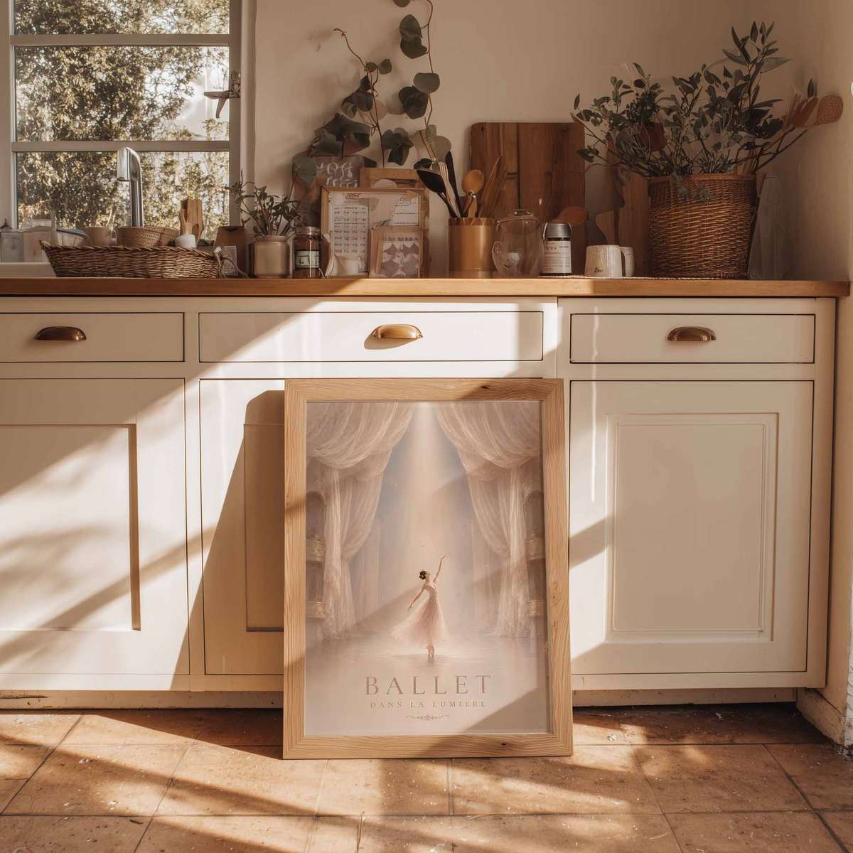 Artistic view of Ballet Dancer showing graceful movement and stage-inspired details inspired by vintage french text dance for creative space decor with French text