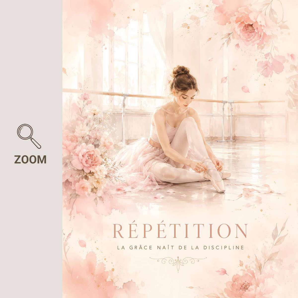 Ballet Dancer shown in a classical composition showcasing graceful movement and stage-inspired details inspired by vintage french text ballerina art with French text