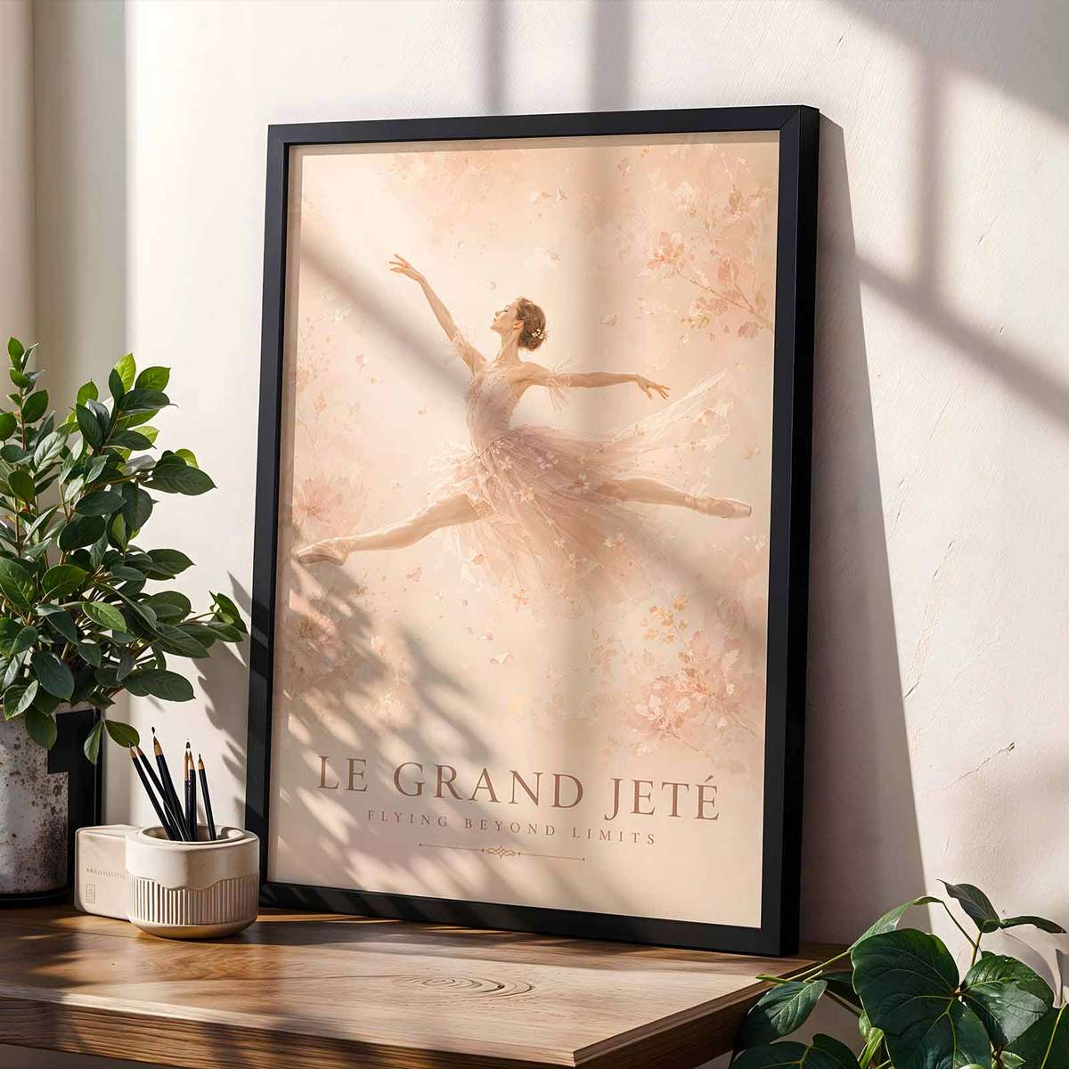 Ballet composition styled as wall art and featuring poetic movement with softly balanced composition inspired by vintage ballerina