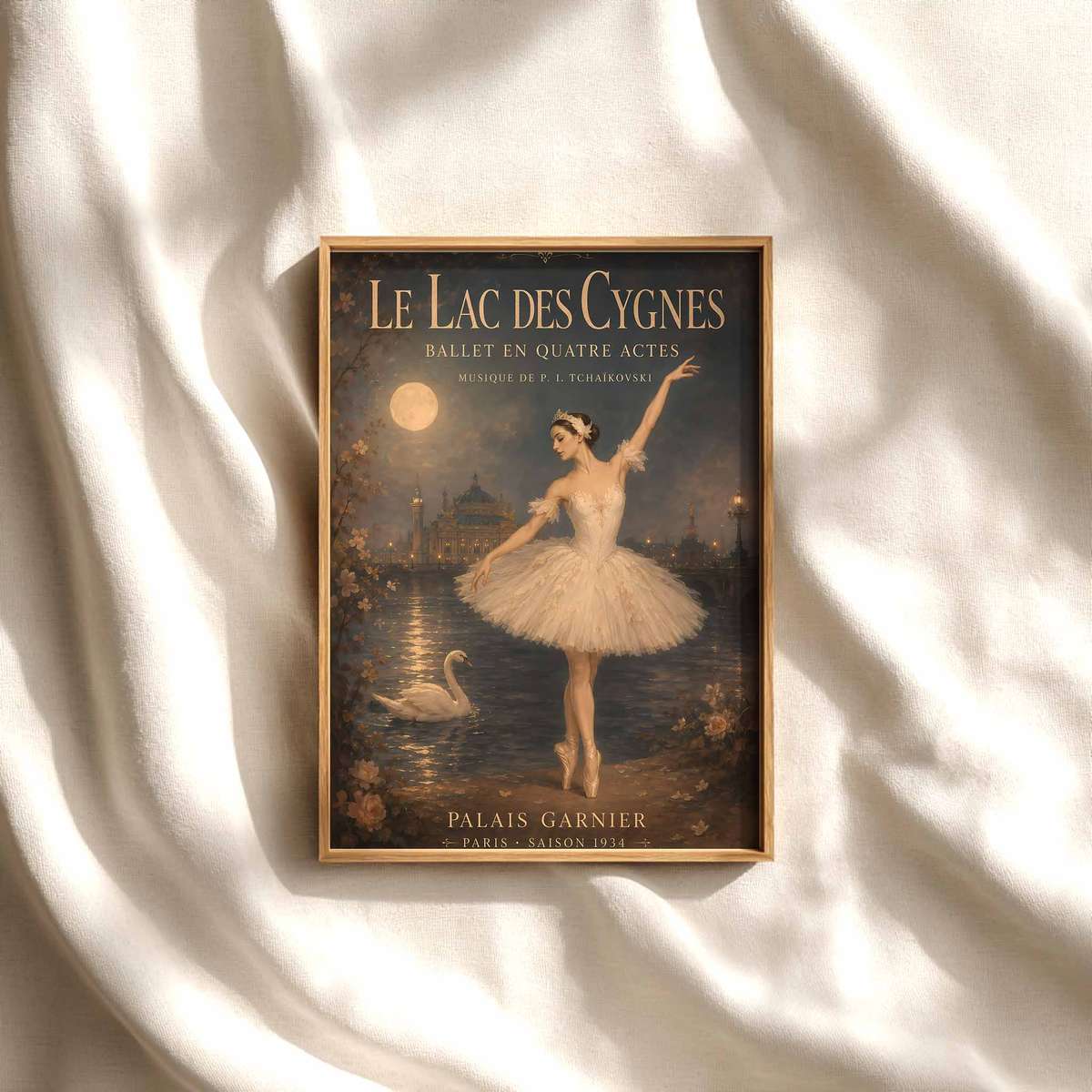 Swan Lake Poster, Vintage Ballet Wall Art with French Text, Ballerina Prints… ballet poster shown as refined dance wall art