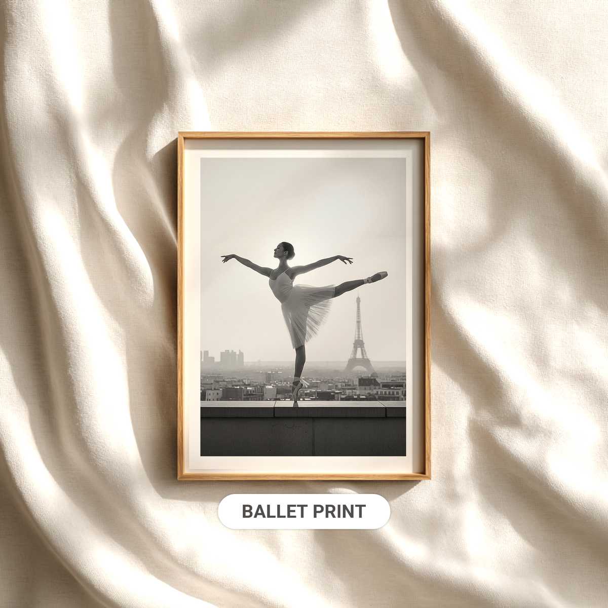 Ballerina by Arched Window in Vintage Paris ballet poster shown as refined dance wall art