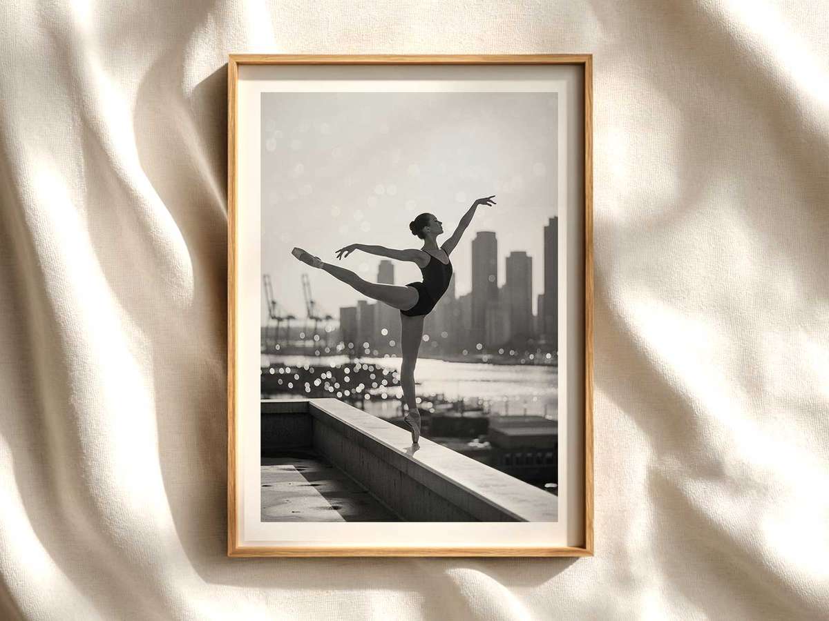 Ballerina by Warehouse Window — Nostalgic Harbour Light ballet poster shown as refined dance wall art