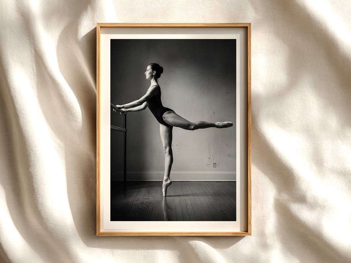 Silhouette at the Barre — Ballet Dancer Art Poster ballet poster shown as refined dance wall art