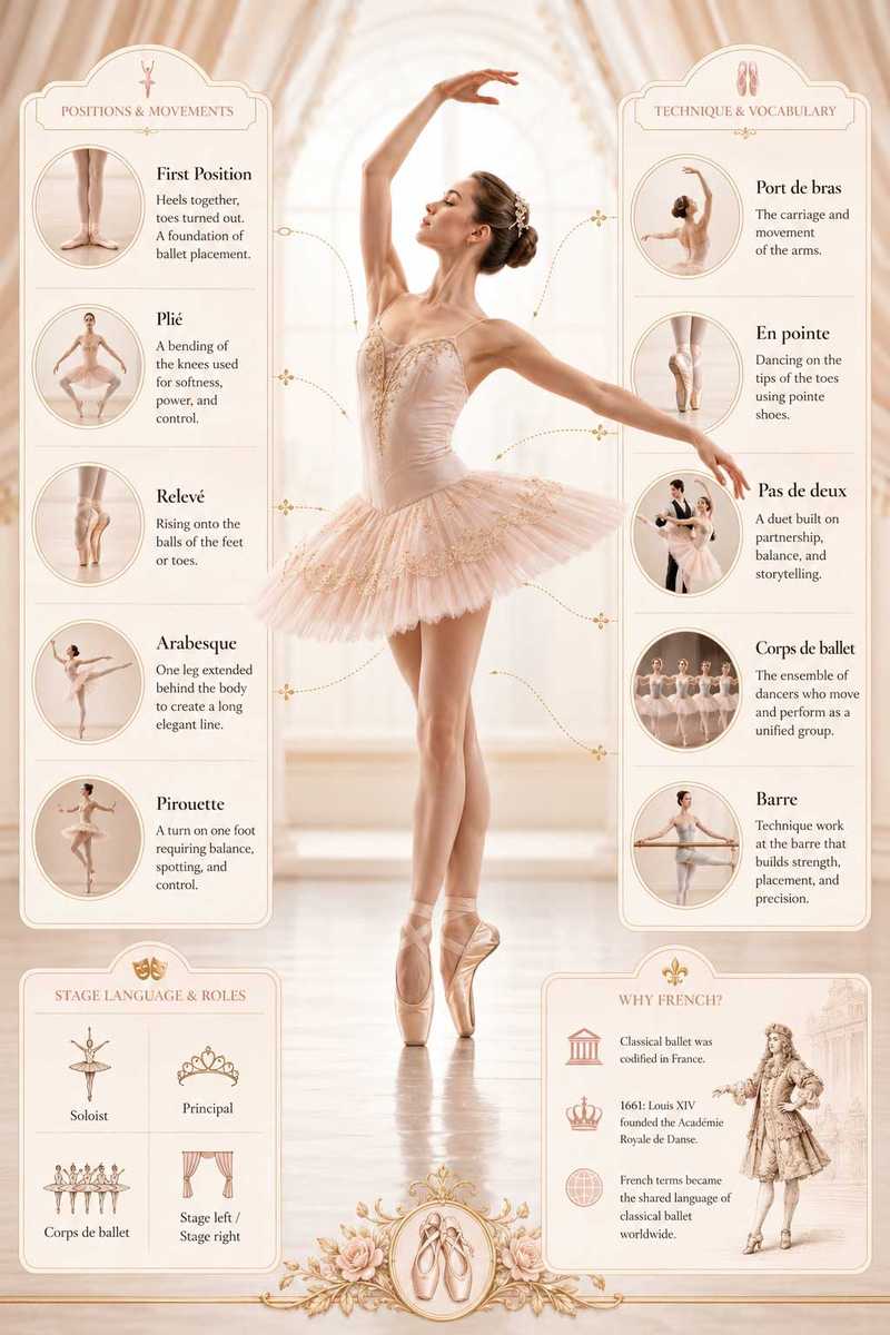 Ballet dancer standing in first position with heels together and toes turned outward