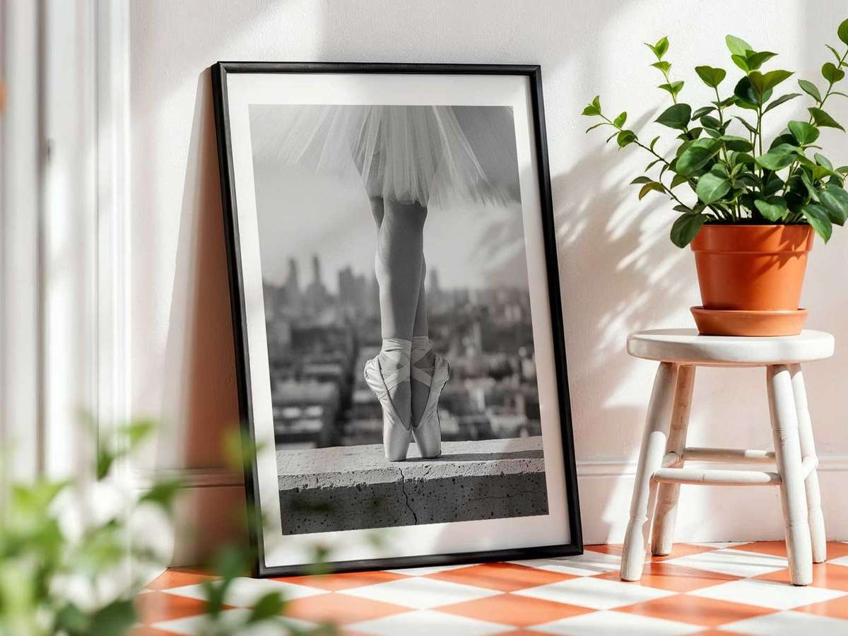 Gallery-style Black and White of Ballerinas artwork with artistic details for rehearsal room decor