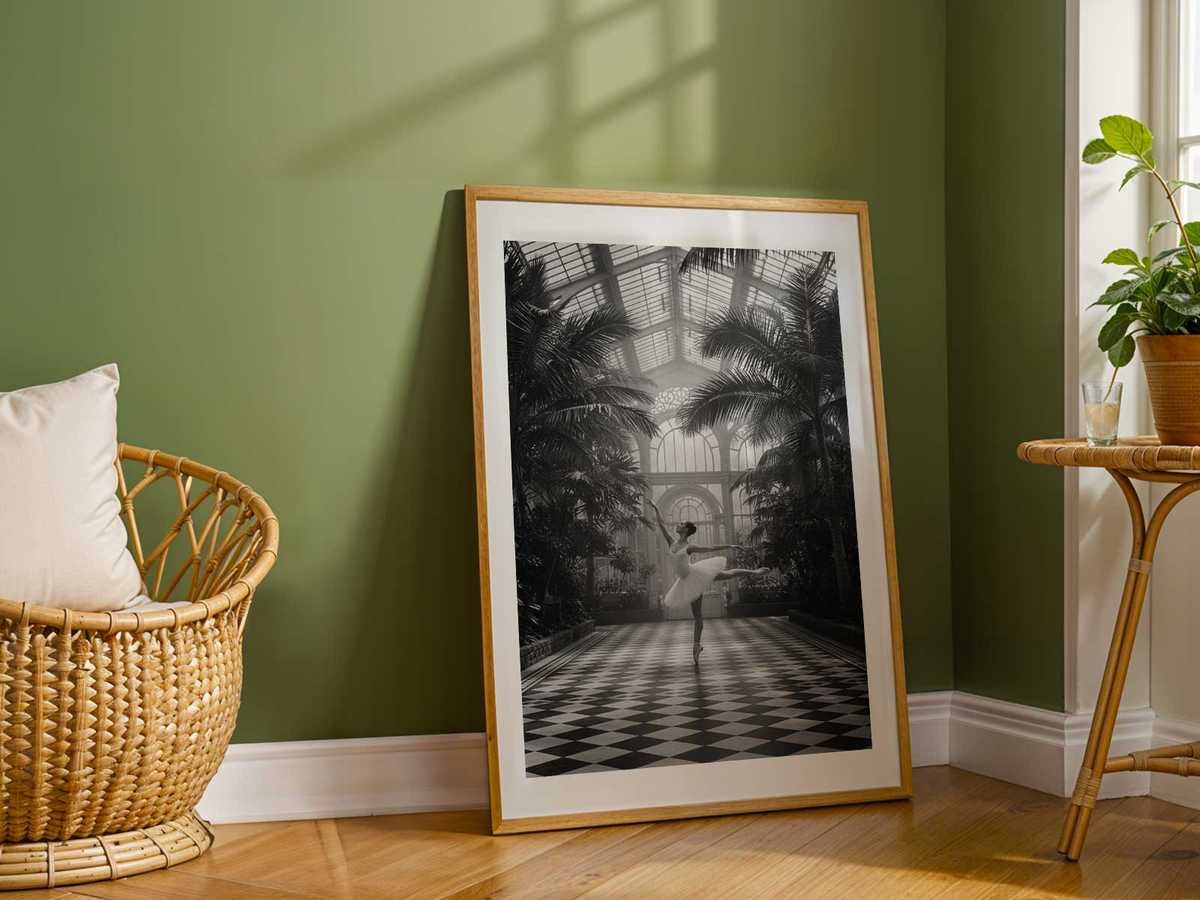 Backlit ballerina captured mid-entrance, silhouette and composed gesture creating a tranquil focal point