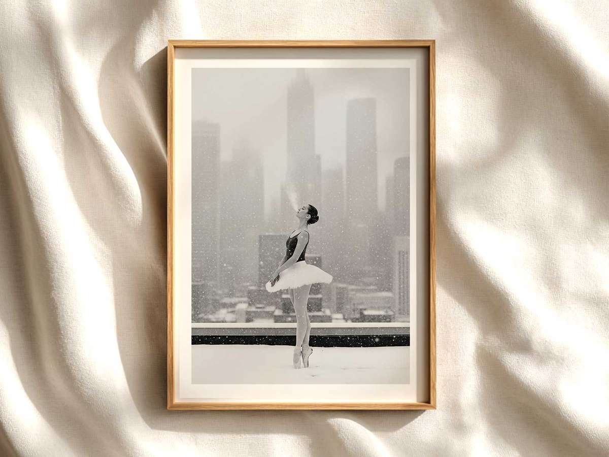 Solitary Ballerina in Snow ballet poster shown as refined dance wall art