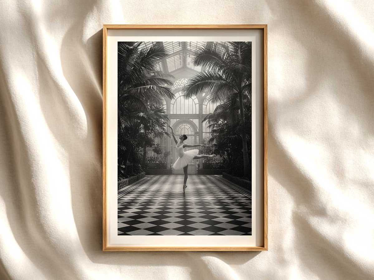 Silhouette by Window — Minimal Framed Ballerina ballet poster shown as refined dance wall art