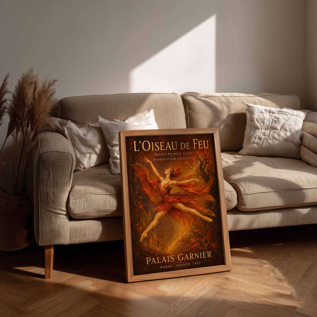 Artistic view of Firebird showing expressive posture and refined dance details for dance studio decor with French text