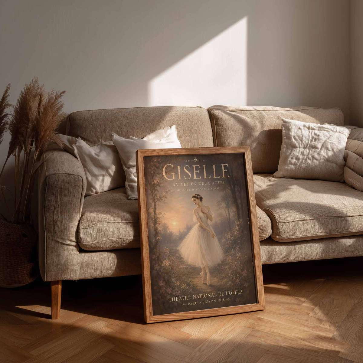 Elegant Giselle wall art featuring fluid motion and an intimate performance mood with French text