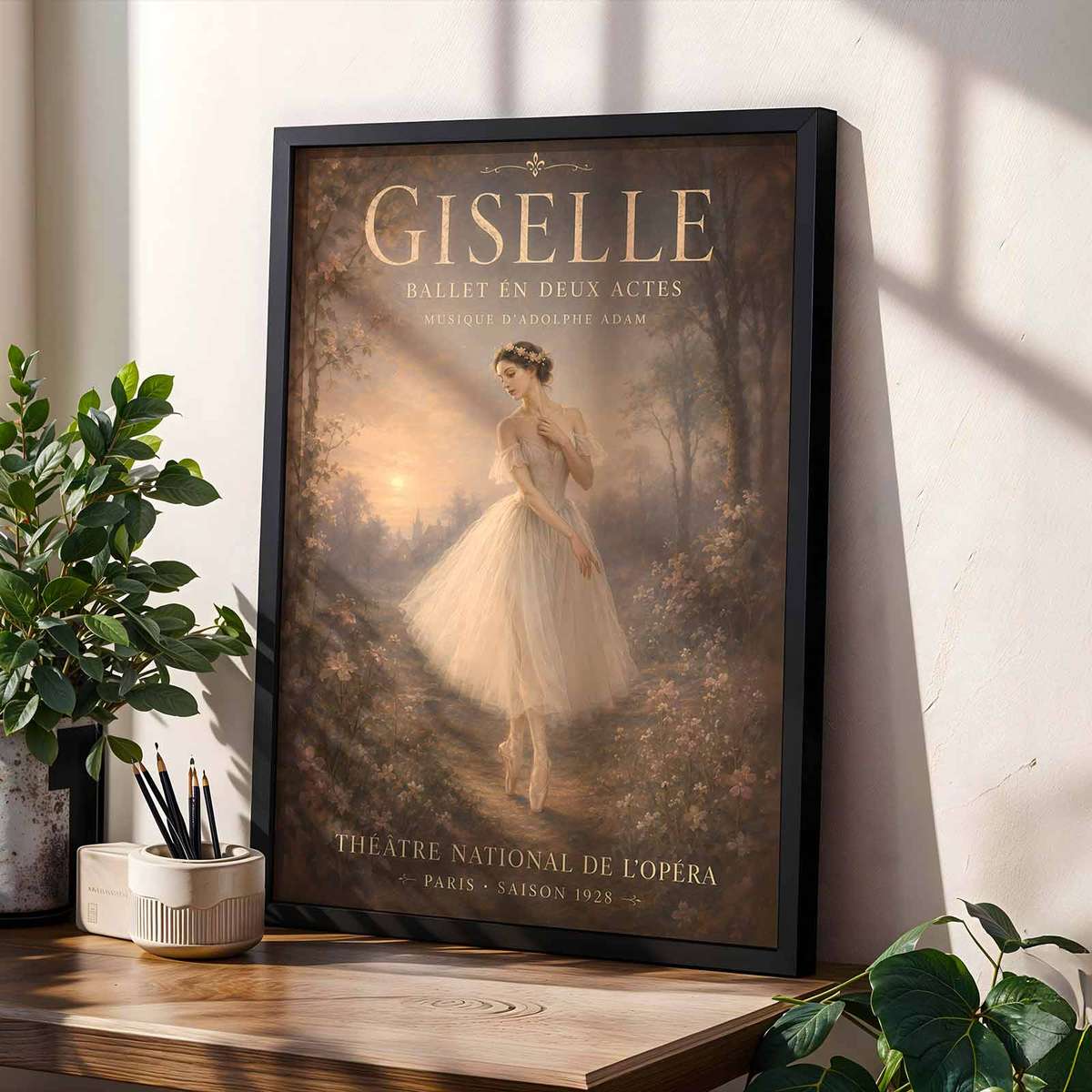 Giselle wall art showcasing classical stage character and delicate visual rhythm inspired by vintage french text ballet and a romantic visual character with French text