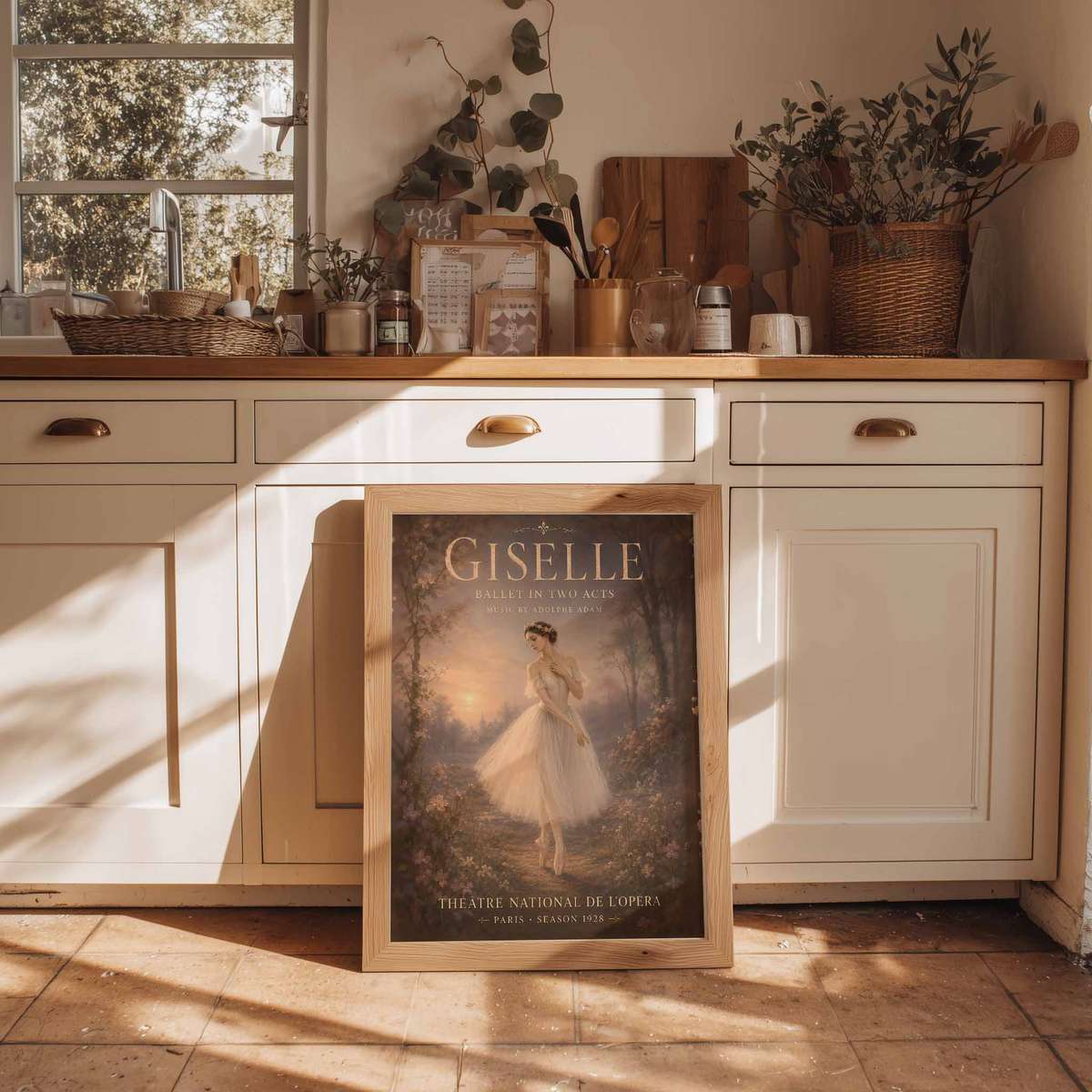 Giselle composition styled as wall art and featuring rehearsal-inspired details and graceful silhouettes inspired by vintage romantic ballet