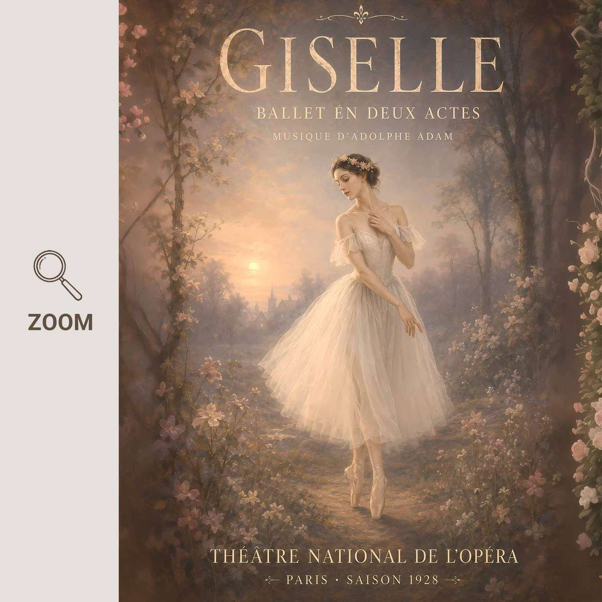 Romantic illustration of Giselle presented through fluid motion and an intimate performance mood