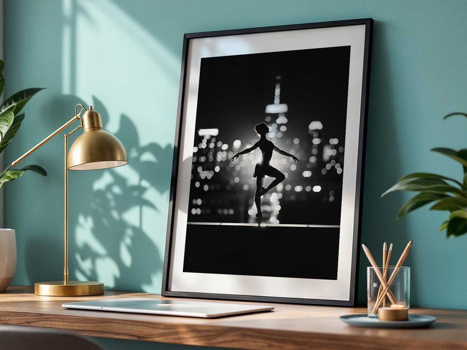 Close study of a ballerina's extended arm and leg forming a continuous graceful line, highlighting compositional flow
