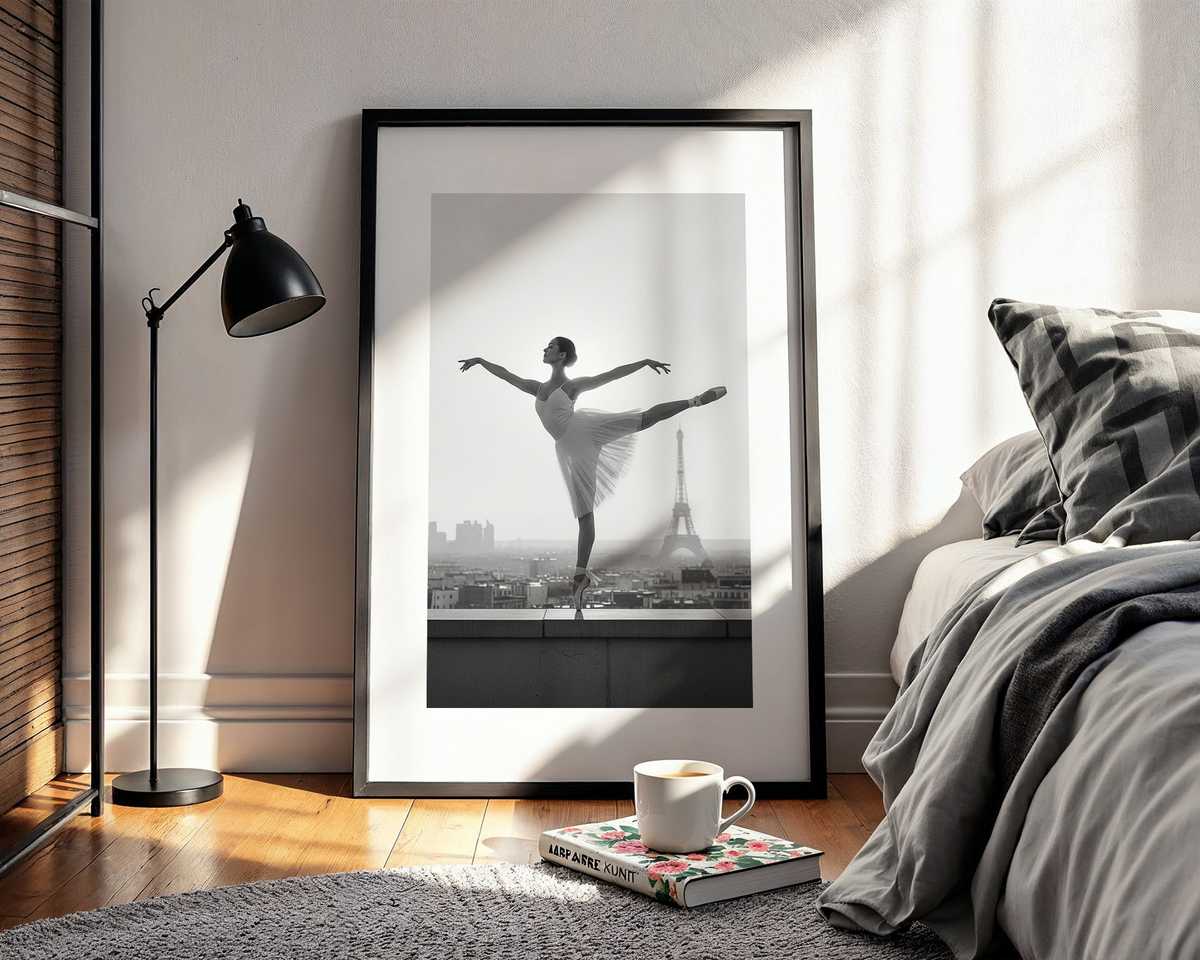Dancer illuminated by a single lantern on a narrow Paris street, warm glow and textured paper effect creating quiet intimacy