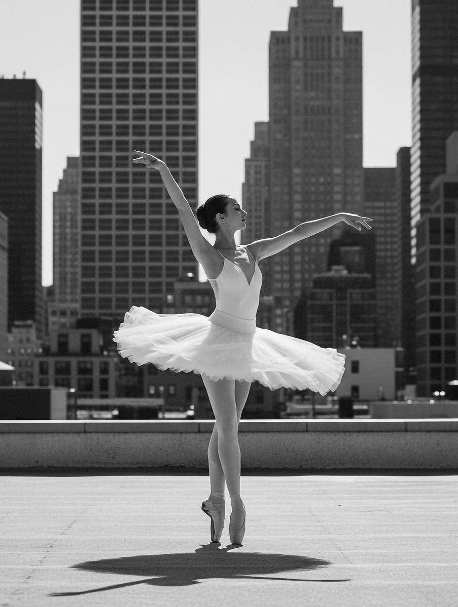 Side profile of a dancer demonstrating precise port de bras with soft hand placement and elongated neck