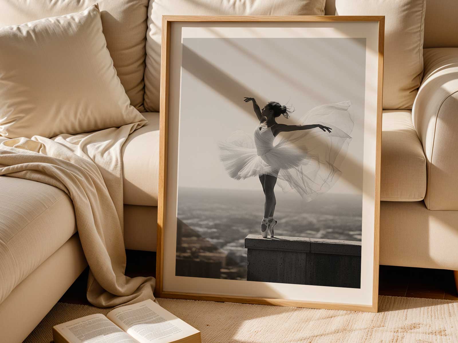 Minimalist portrait of a ballerina making a simple hand gesture that conveys emotion