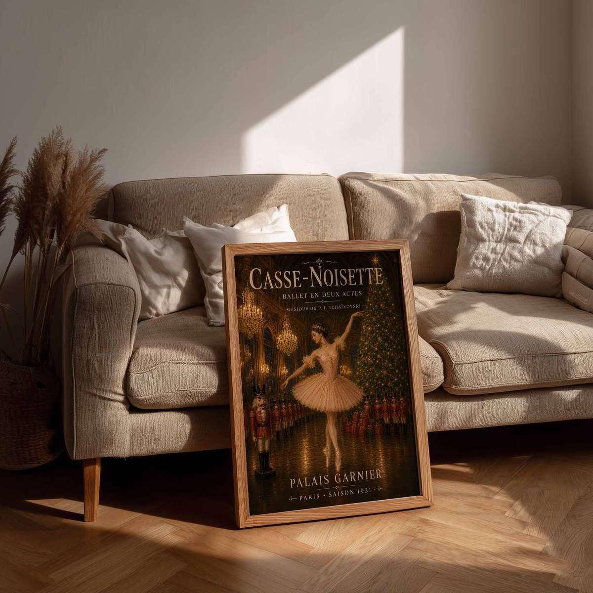 Nutcracker Ballet wall art showcasing fluid motion and an intimate performance mood and a dreamlike visual character with French text