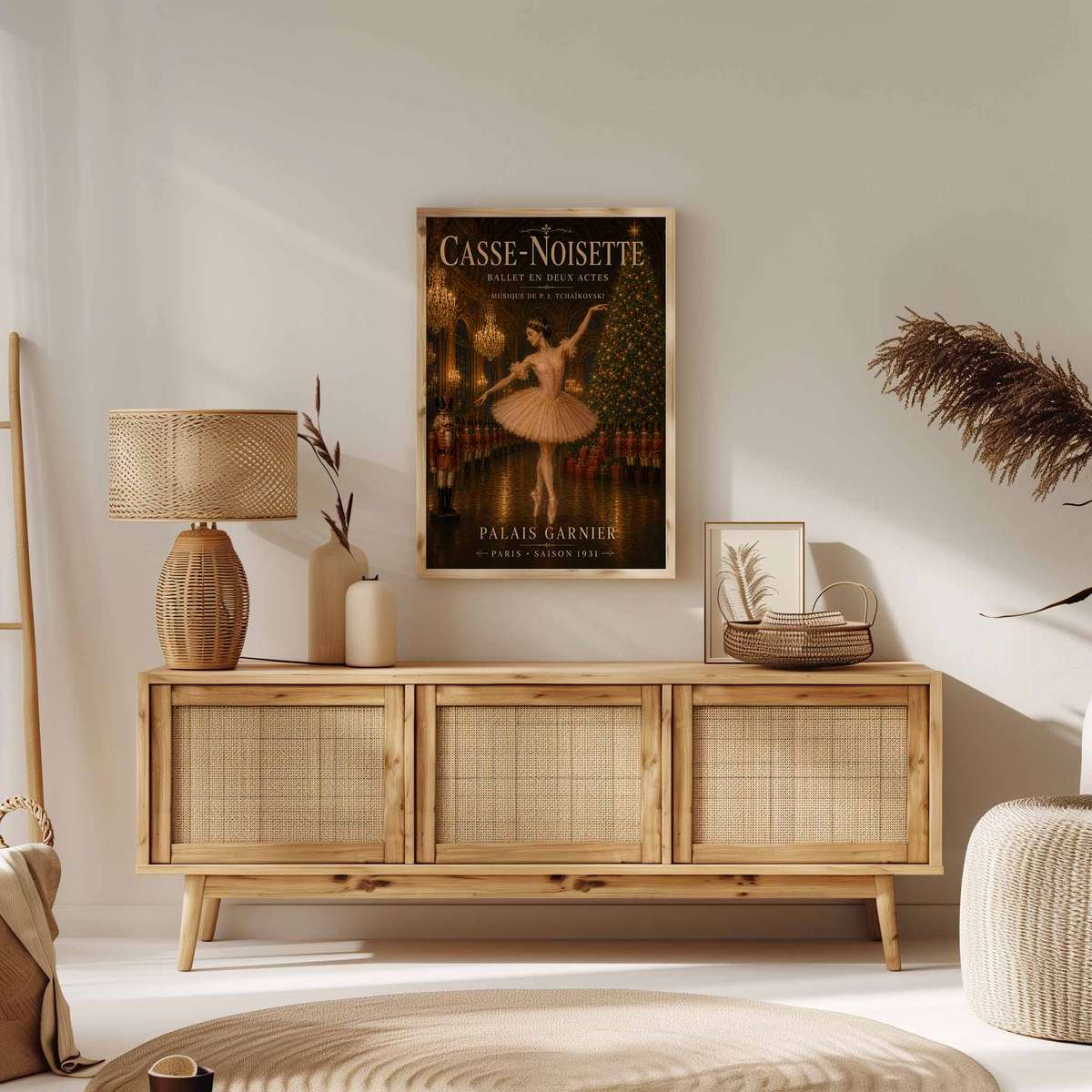 Vintage Nutcracker Ballet wall art featuring poetic movement with softly balanced composition inspired by vintage french text holiday with French text