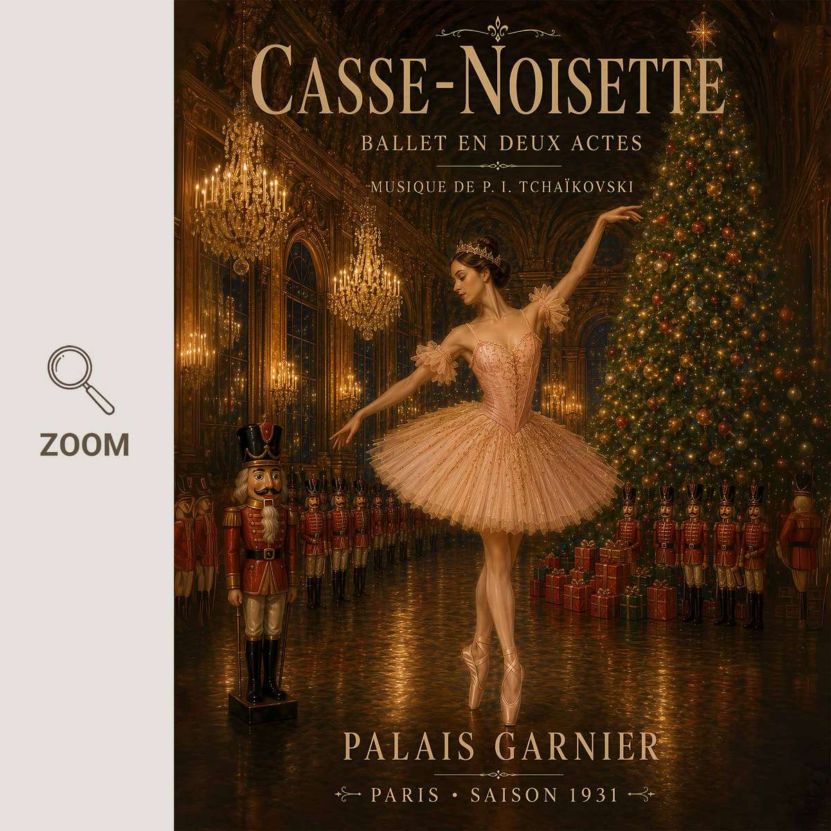Vintage Nutcracker Ballet wall art featuring expressive posture and refined dance details inspired by vintage french text holiday with French text