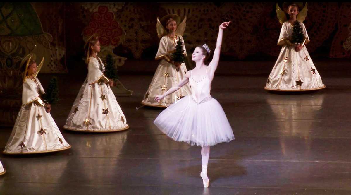 George Balanchine directing dancers onstage at the original 1954 premiere of his Nutcracker for New York City Ballet