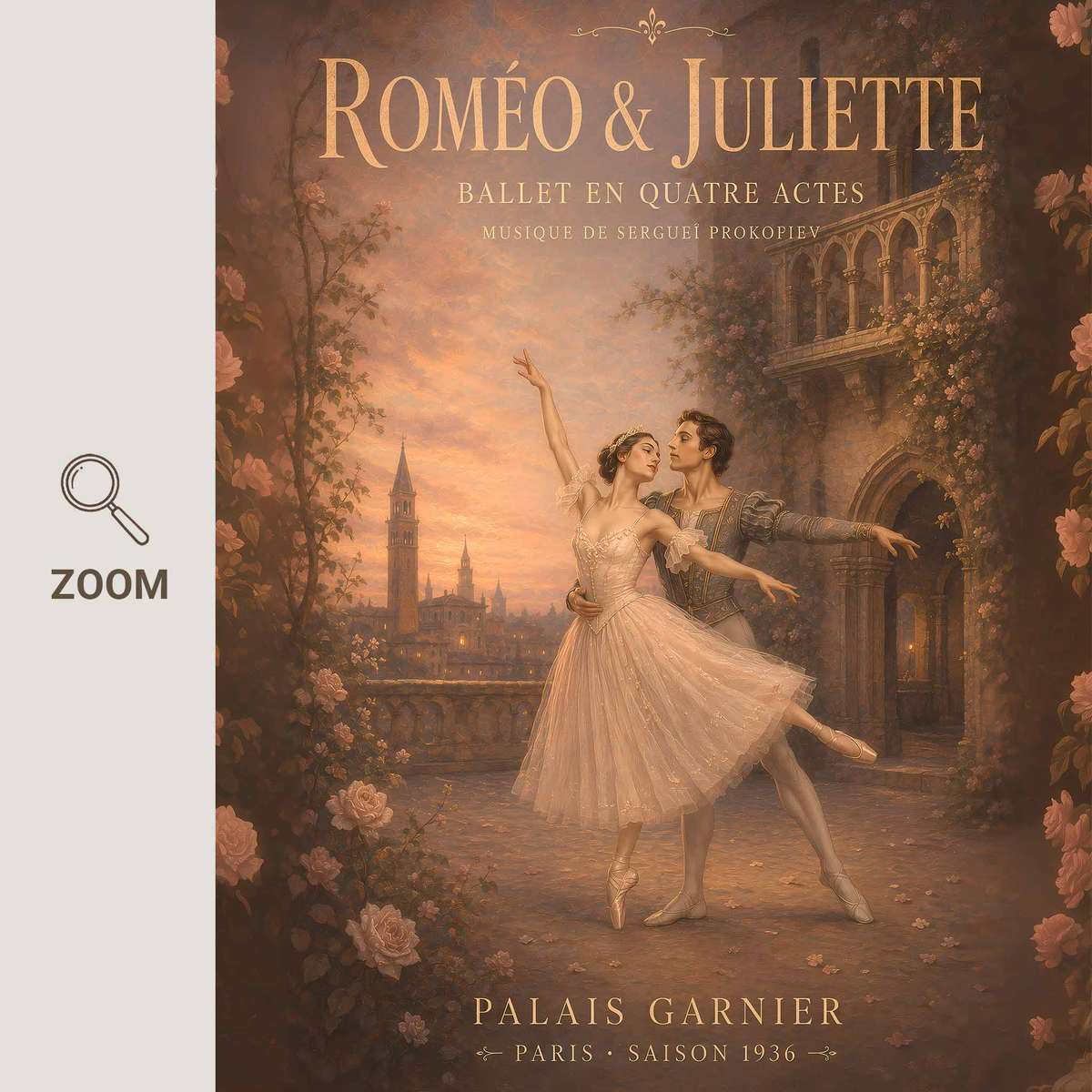 Vintage Romeo Juliet wall art featuring classical stage character and delicate visual rhythm