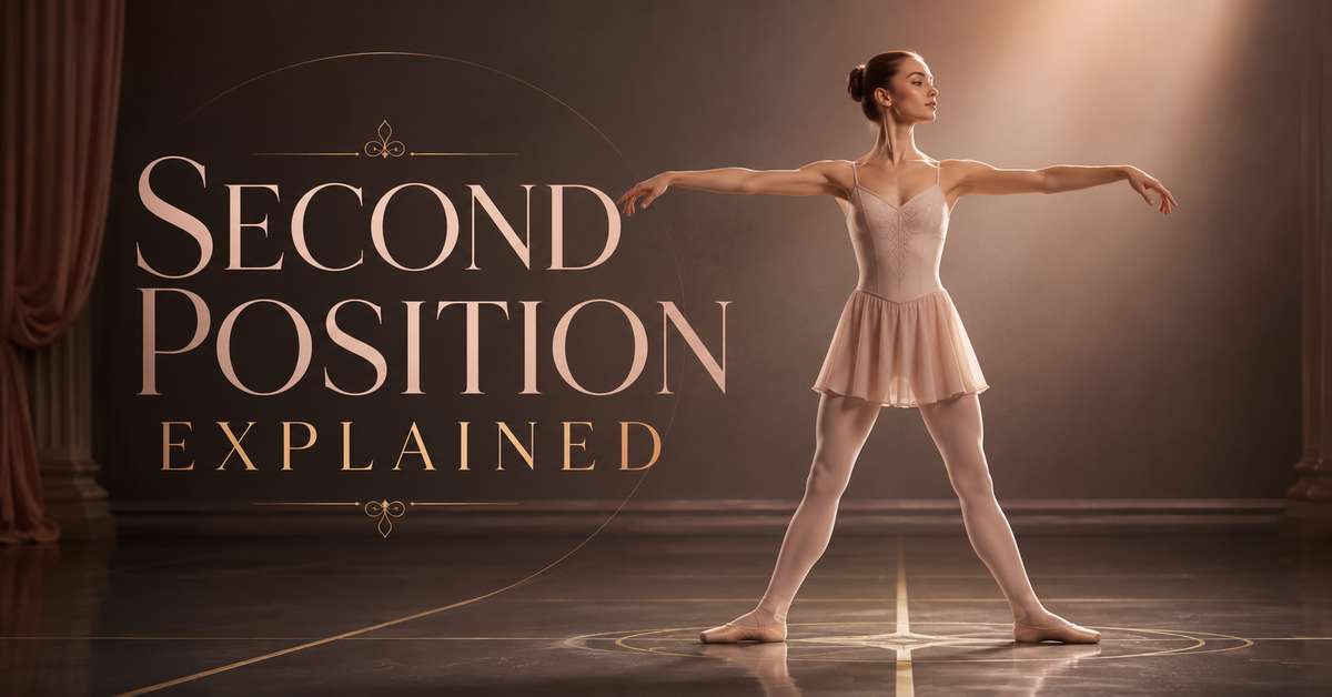 Ballet dancer demonstrating second position from a front view with heels aligned and feet turned out