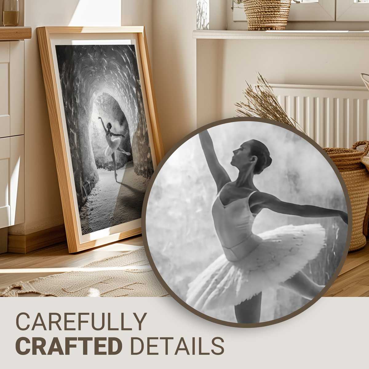 Monochrome portrait of a black ballerina in profile with soft archival paper texture