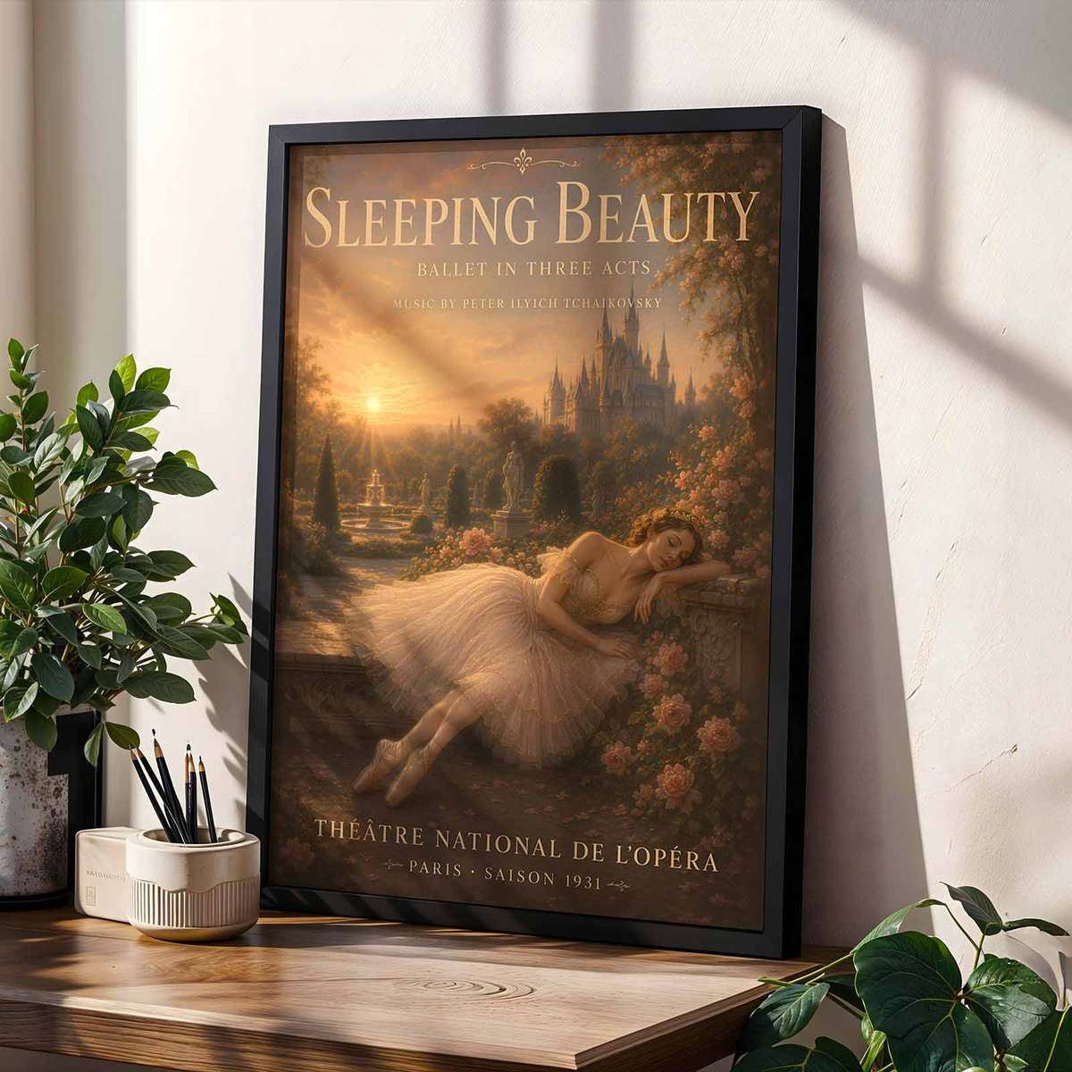 Sleeping Beauty Ballet wall art showcasing rehearsal-inspired details and graceful silhouettes inspired by vintage fairytale and a expressive visual character
