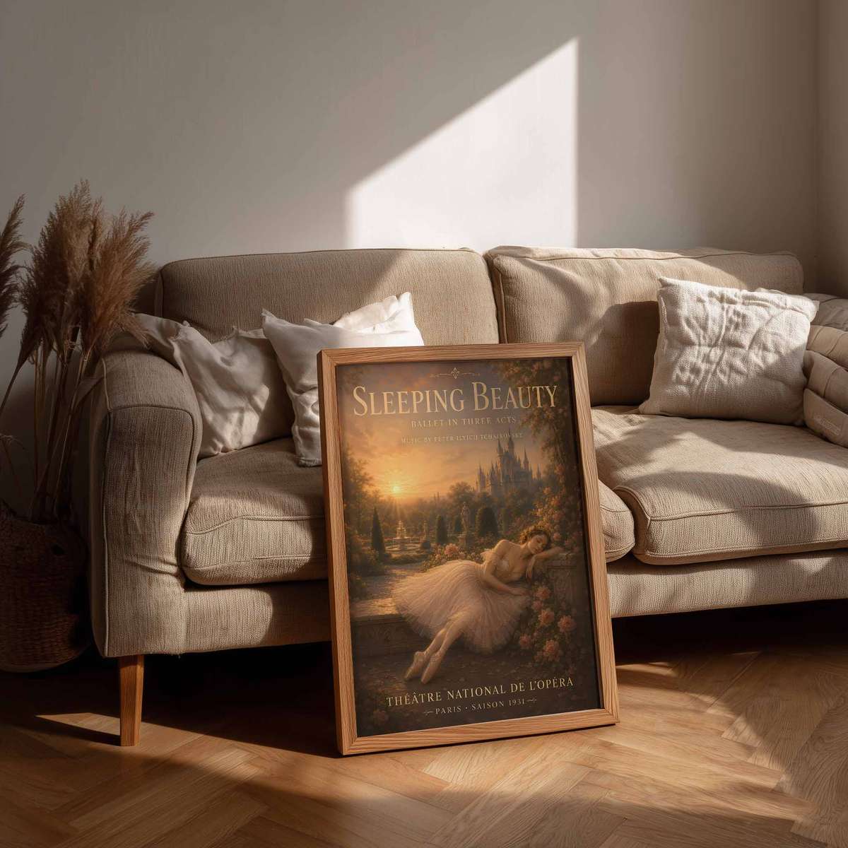 Abstract wall art centered on Sleeping Beauty Ballet with a poetic atmosphere