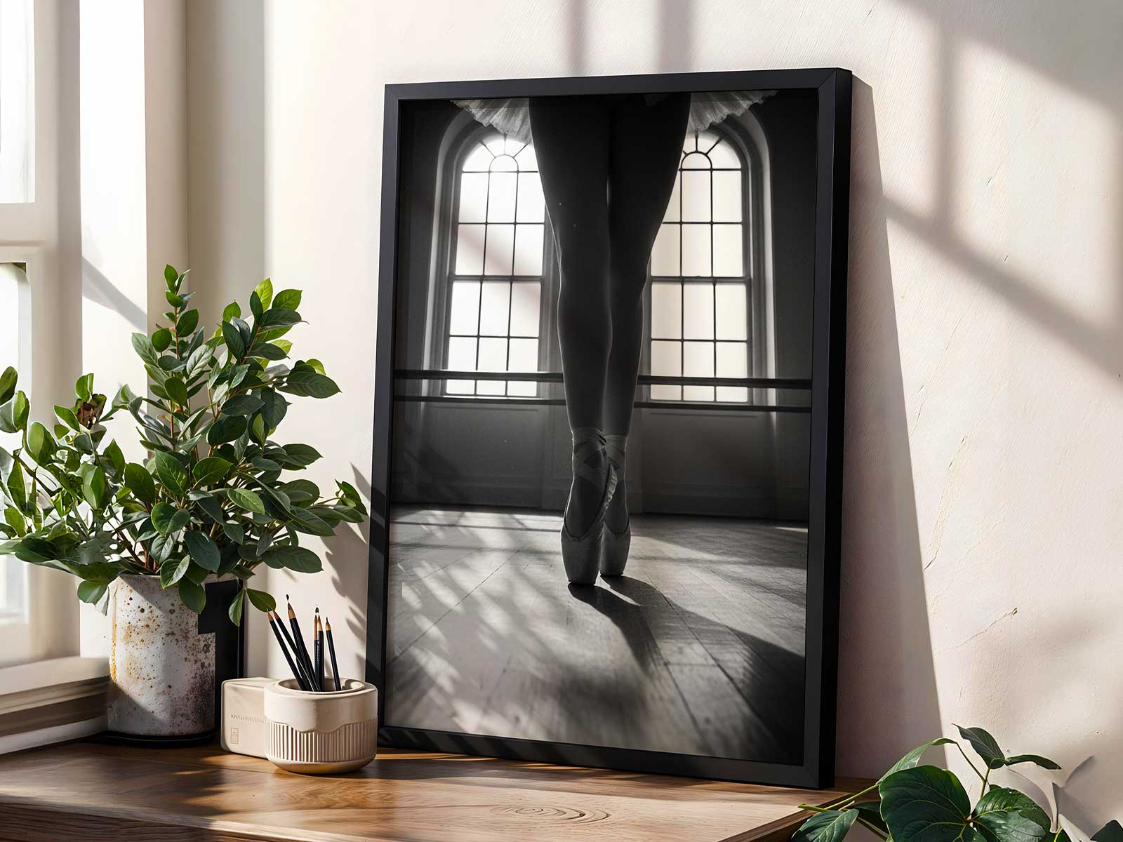 Solo dancer paused center stage with a suspended posture, capturing the held breath and concentrated stillness