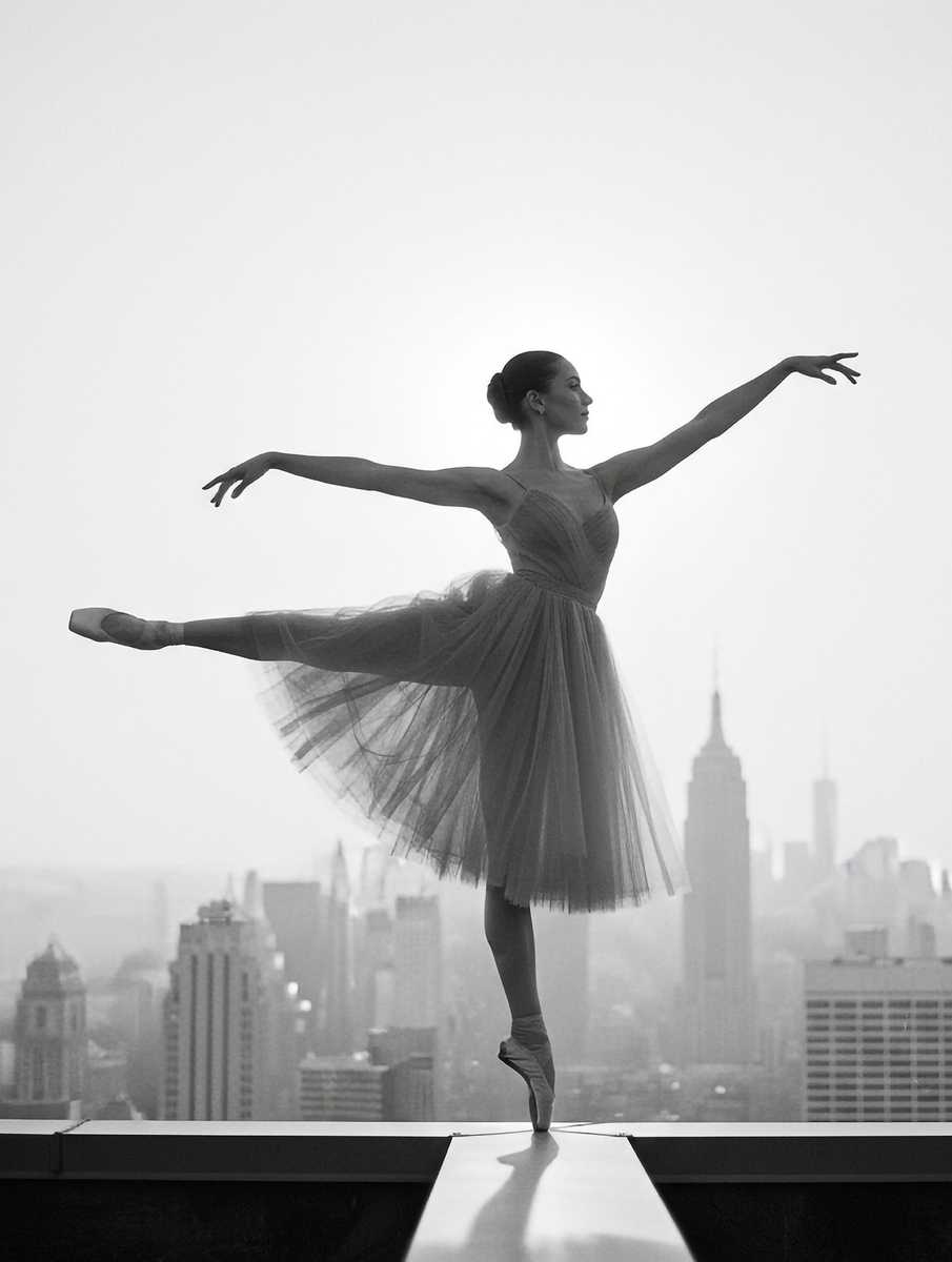 Profile view of a ballerina in a noble posture with elongated neck and lifted chest, forming an elegant visual statement
