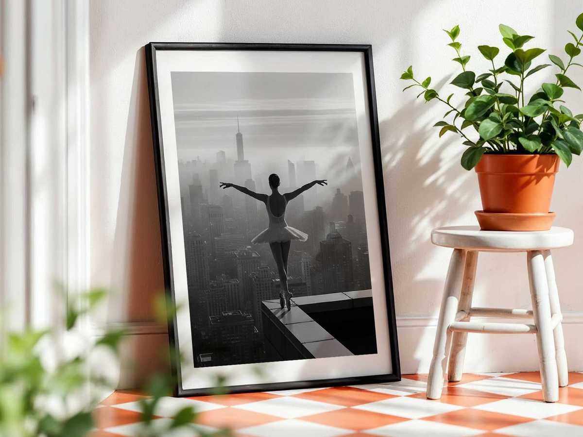 Classic pose of a single ballerina in a timeless composition that suggests grace, order, and quiet authority
