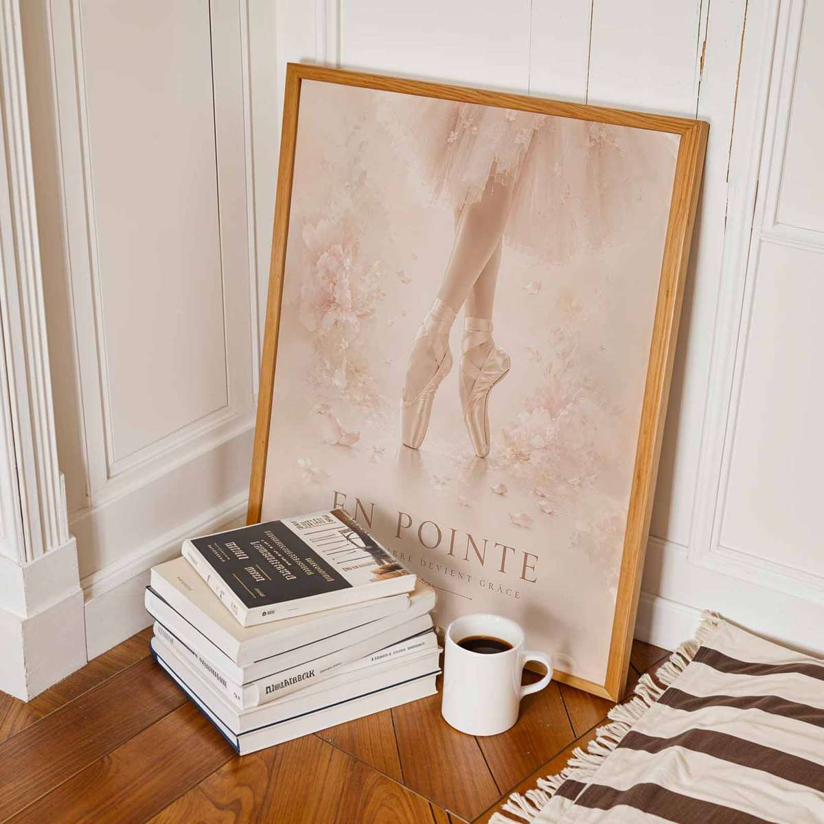 Gallery-style Ballerina Framed artwork with vintage details for dancer's bedroom decor with French text