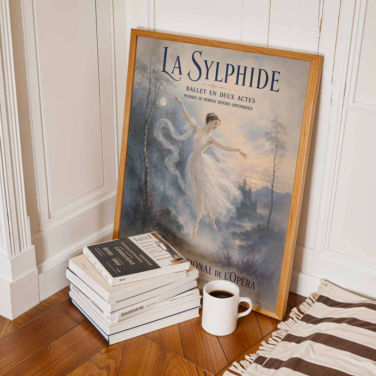 Vintage Ballerina composition styled as wall art and featuring classical stage character and delicate visual rhythm inspired by sylphide french text ballet with French text